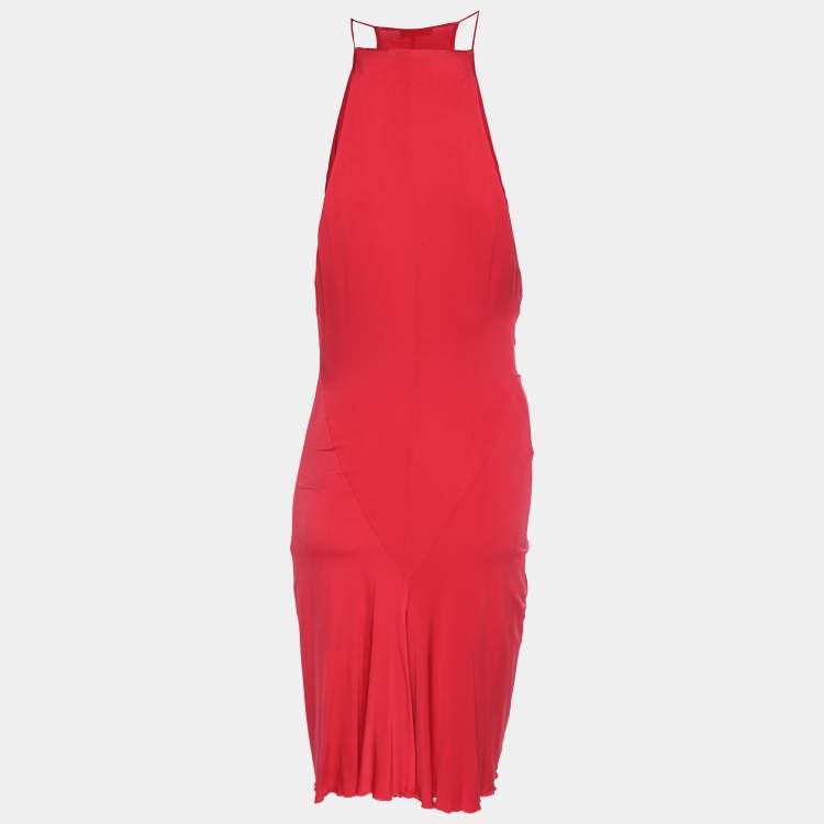 Pre Owned Roberto Cavalli Pink Jersey Crystal Ruched Embellishment Mini Dress M