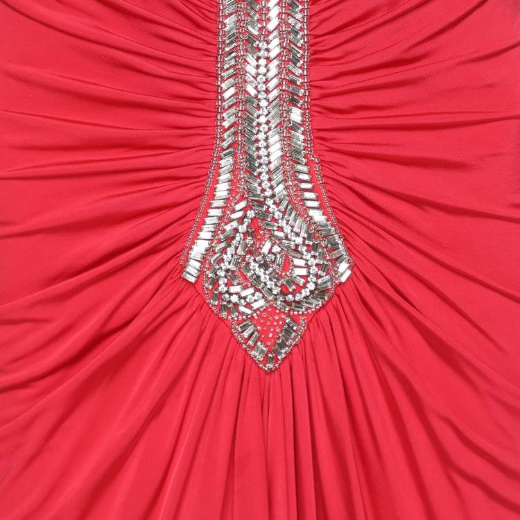 Pre Owned Roberto Cavalli Pink Jersey Crystal Ruched Embellishment Mini Dress M