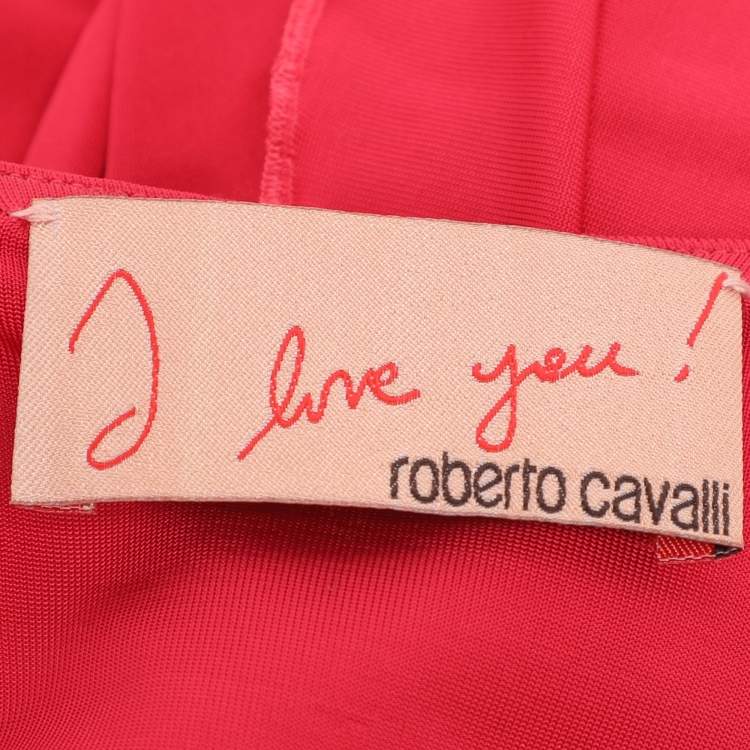Pre Owned Roberto Cavalli Pink Jersey Crystal Ruched Embellishment Mini Dress M