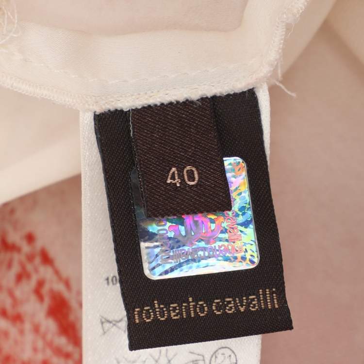 Pre Owned Roberto Cavalli Orange & White Printed Silk Wrap Around Belted Kaftan Blouse