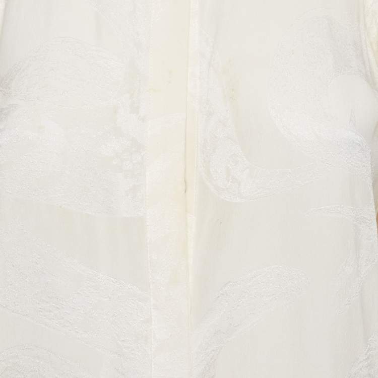 Pre Owned Roberto Cavalli Off-White Jacquard Puff Sleeve Blouse S