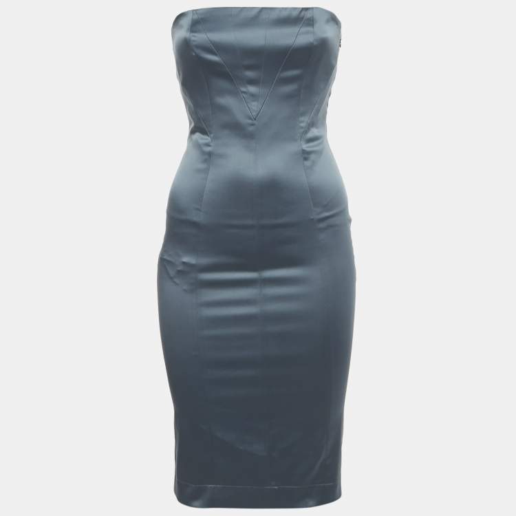 Pre Owned Roberto Cavalli Teal Blue Satin Corset Detail Strapless Mini Dress XS