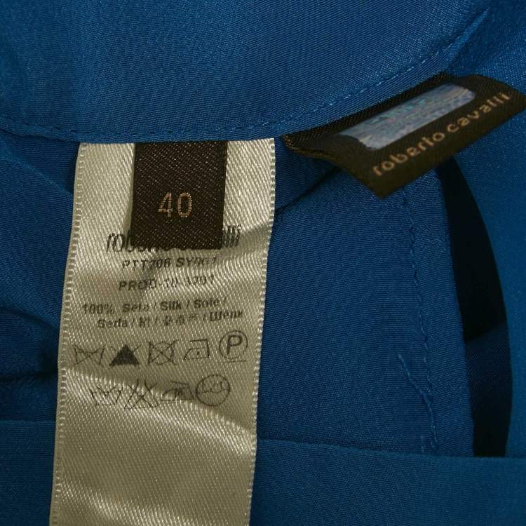 Pre Owned Roberto Cavalli Blue Silk Tie-Up Trousers S