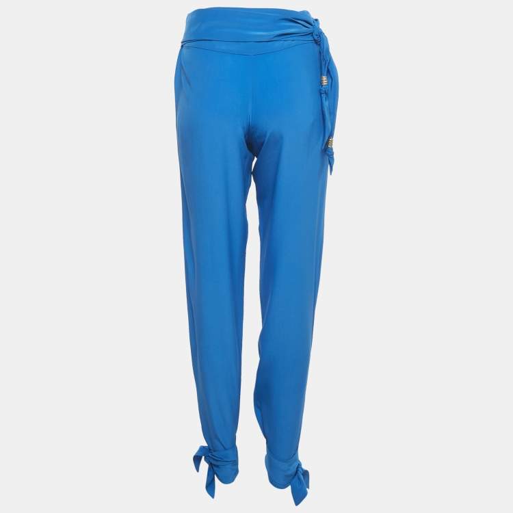 Pre Owned Roberto Cavalli Blue Silk Tie-Up Trousers S