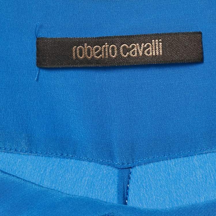Pre Owned Roberto Cavalli Blue Silk Tie-Up Trousers S