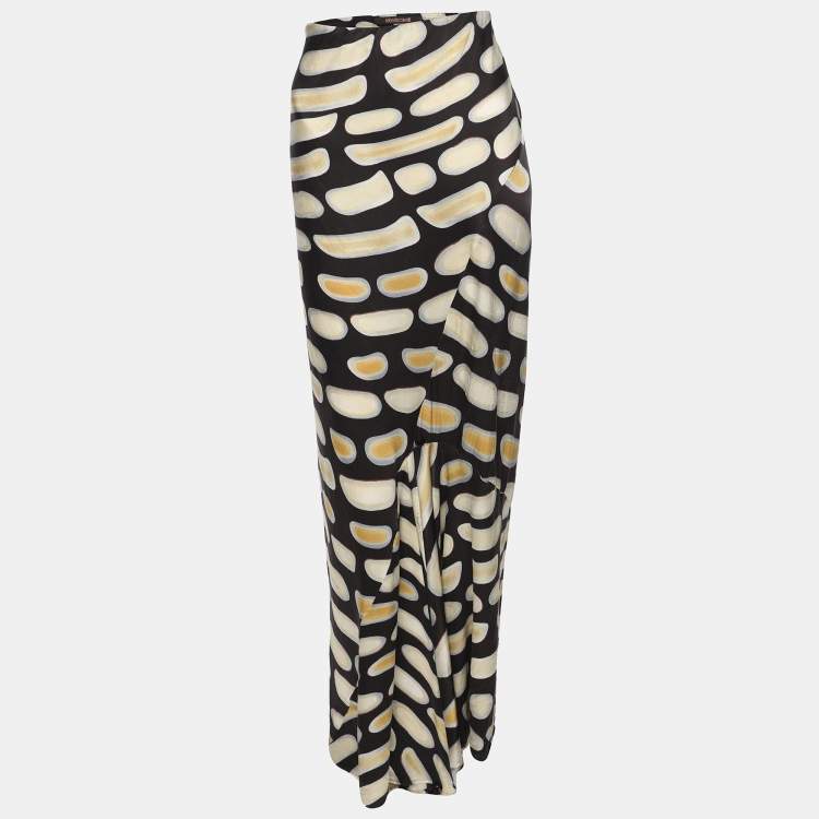 Pre Owned Roberto Cavalli Multicolor Printed Satin Maxi Skirt L