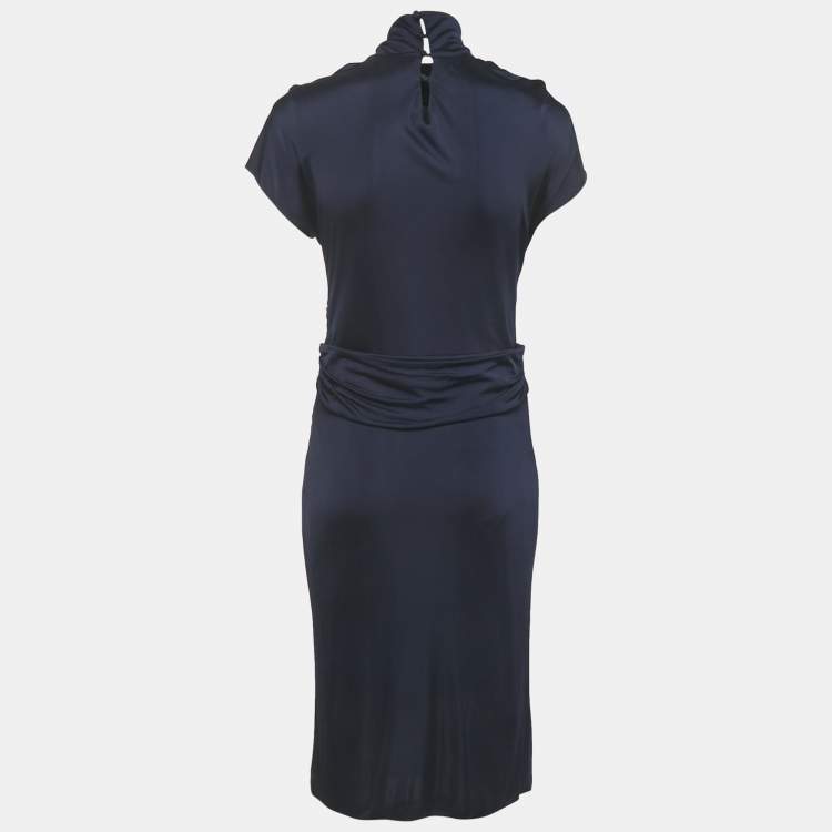 Pre Owned Roberto Cavalli Purple Jersey Broach Detail Knee -Length Dress L 