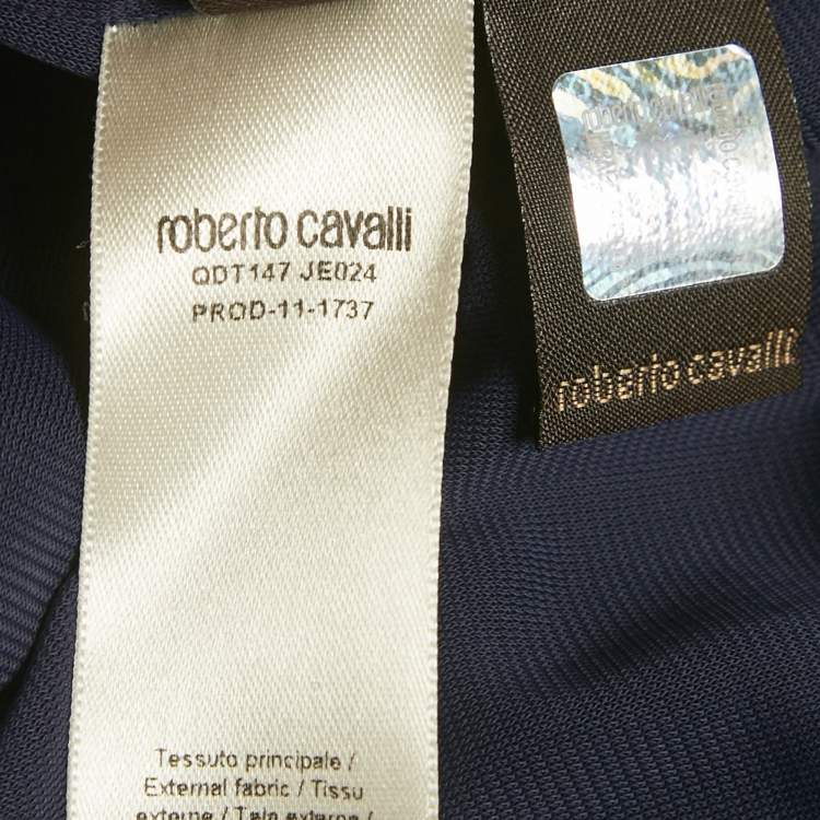 Pre Owned Roberto Cavalli Purple Jersey Broach Detail Knee -Length Dress L 