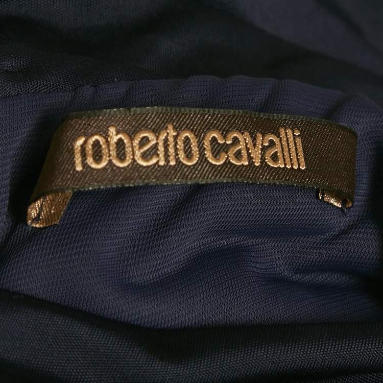 Pre Owned Roberto Cavalli Purple Jersey Broach Detail Knee -Length Dress L 