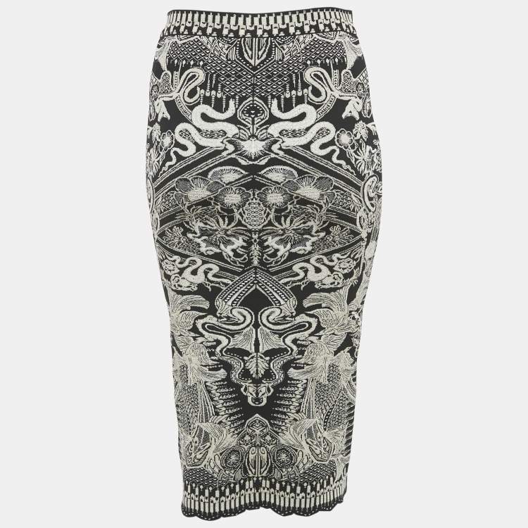Pre Owned Roberto Cavalli Black Lurex Jacquard Lace-Up Pencil Skirt S