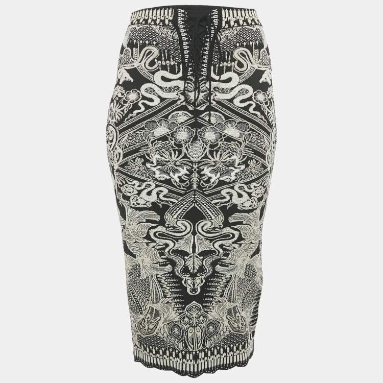 Pre Owned Roberto Cavalli Black Lurex Jacquard Lace-Up Pencil Skirt S