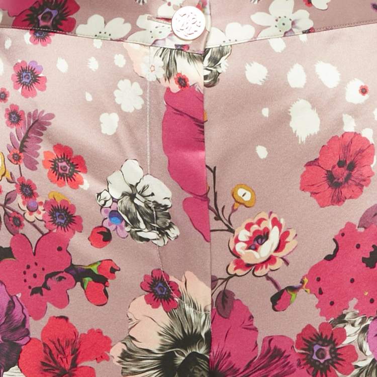 Pre Owned Roberto Cavalli Multicolor Floral Print Silk Straight Leg Pants M