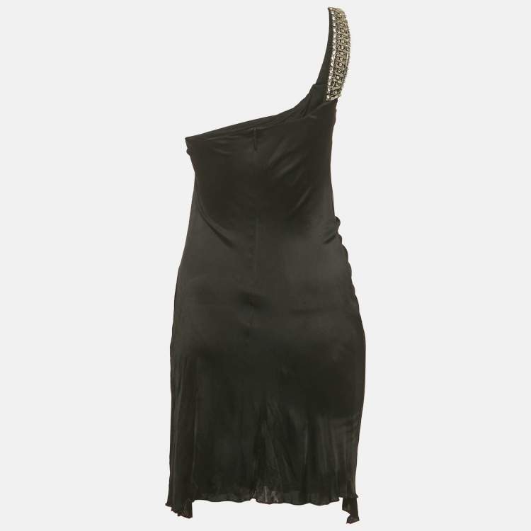 Pre Owned Roberto Cavalli Black Embellished Jersey One Shoulder Mini Dress M 