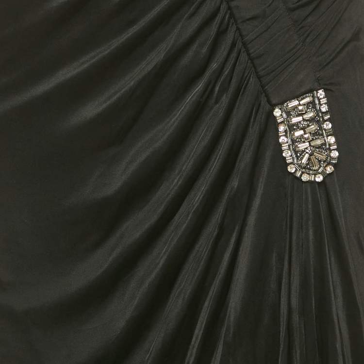 Pre Owned Roberto Cavalli Black Embellished Jersey One Shoulder Mini Dress M 