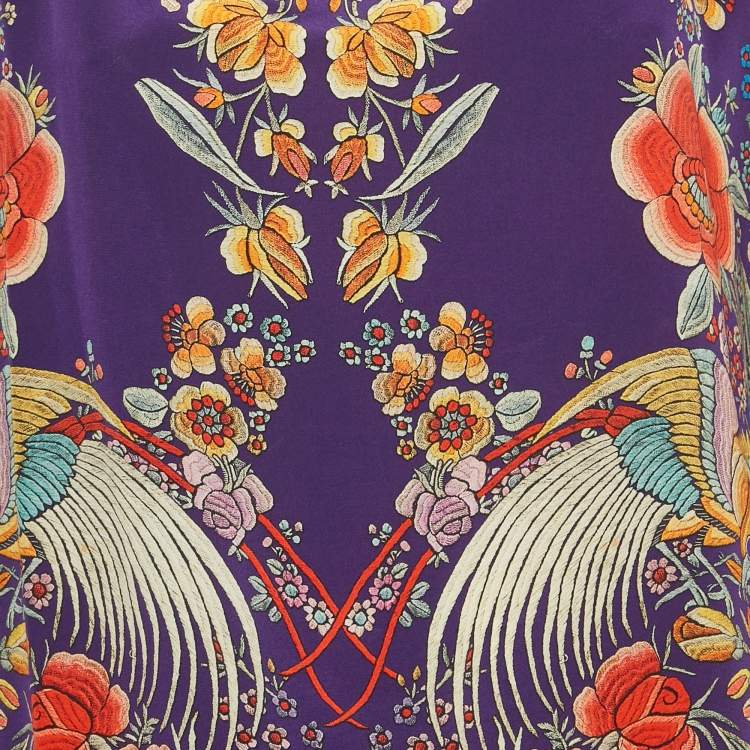 Pre Owned Roberto Cavalli  Purple Printed Silk Kaftan Top S