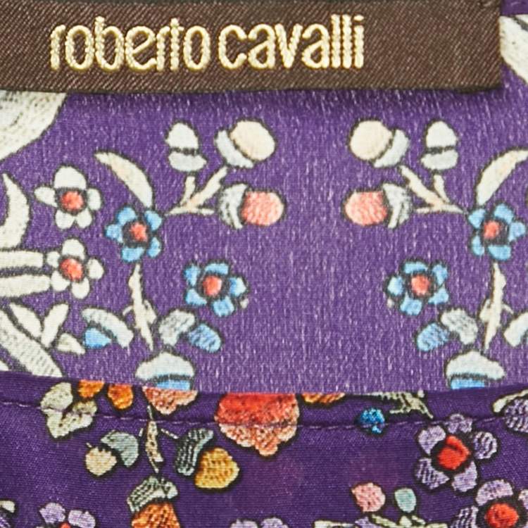 Pre Owned Roberto Cavalli  Purple Printed Silk Kaftan Top S