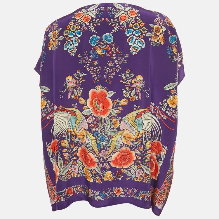 Pre Owned Roberto Cavalli  Purple Printed Silk Kaftan Top S