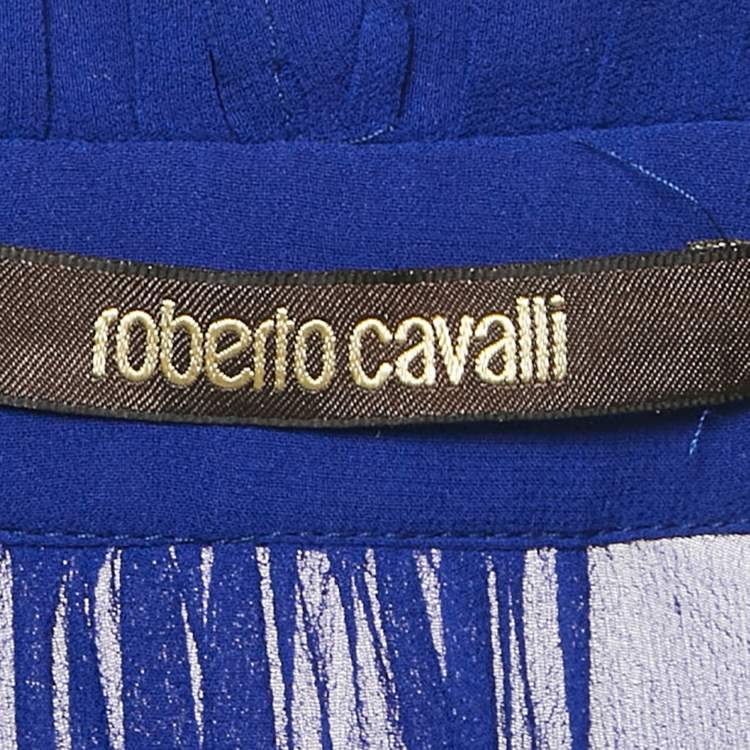 Pre Owned Roberto Cavalli Blue Silk Tassel Detailed Sheer Blouse S