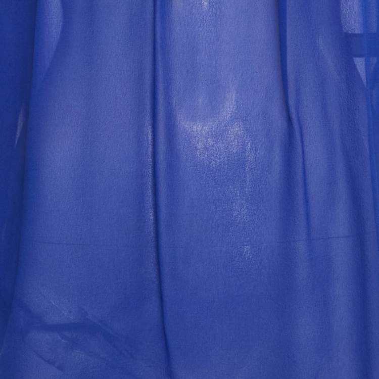 Pre Owned Roberto Cavalli Blue Silk Tassel Detailed Sheer Blouse S