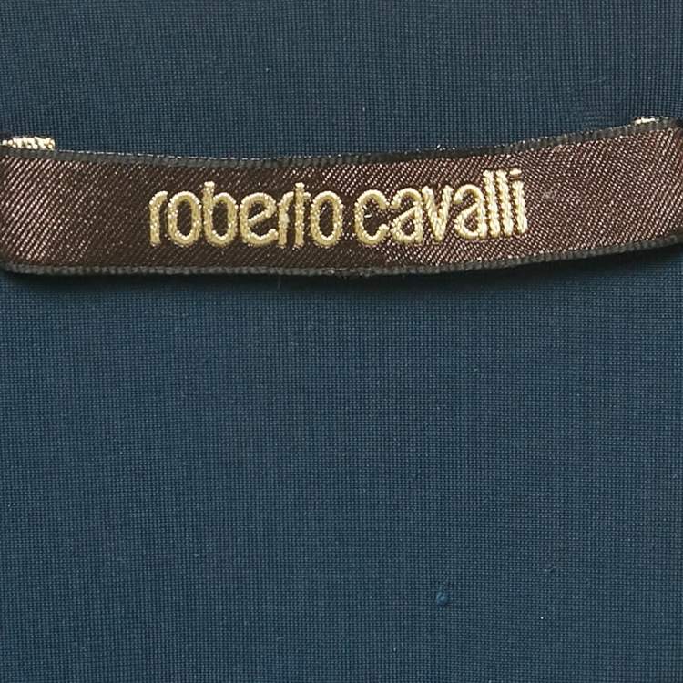 Pre Owned Roberto Cavalli Blue Printed Jersey Neck Detail Top S