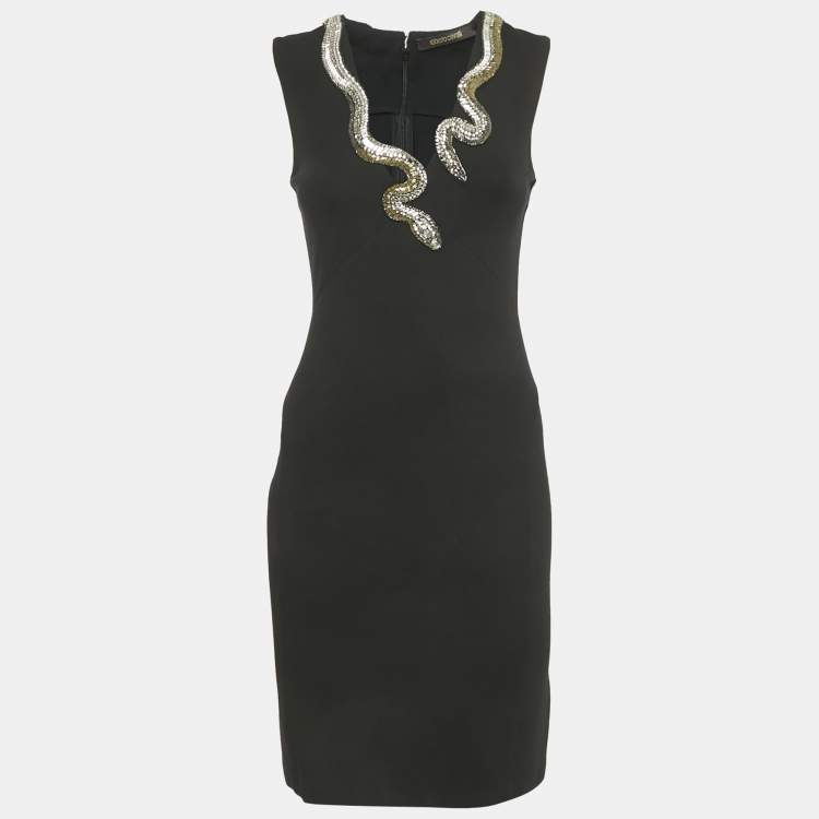 Pre Owned Roberto Cavalli Black Snake Embellished Jersey Mini Dress S