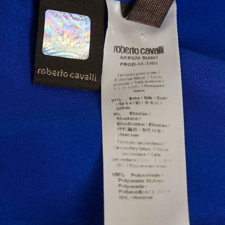 Pre Owned Roberto Cavalli Blue Embellished Silk Sleeveless Top S