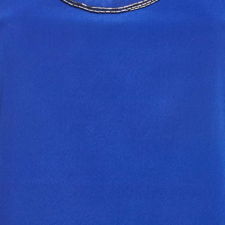 Pre Owned Roberto Cavalli Blue Embellished Silk Sleeveless Top S