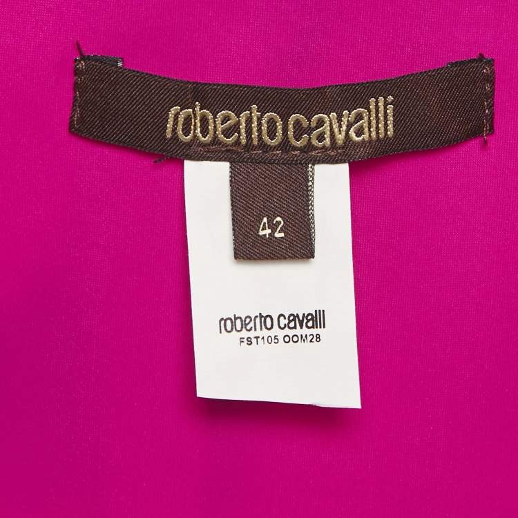 Pre Owned Roberto Cavalli Pink Floral Graphic Print Jersey Cut-Out Detail Mini Dress M