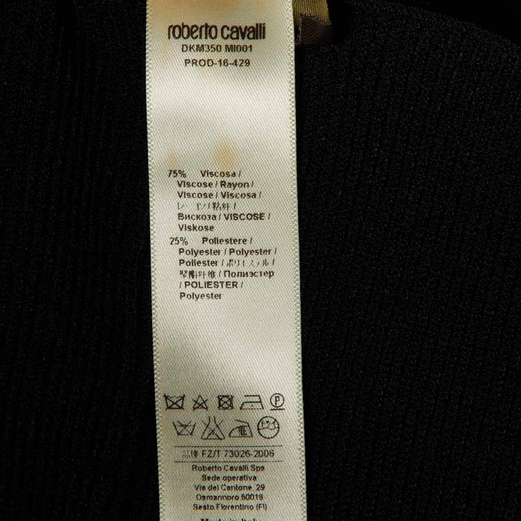 Pre Owned Roberto Cavalli Black Knit Distressed Detail Cold Shoulder Dress S