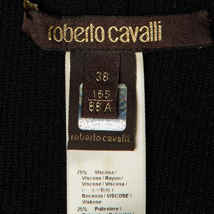 Pre Owned Roberto Cavalli Black Knit Distressed Detail Cold Shoulder Dress S