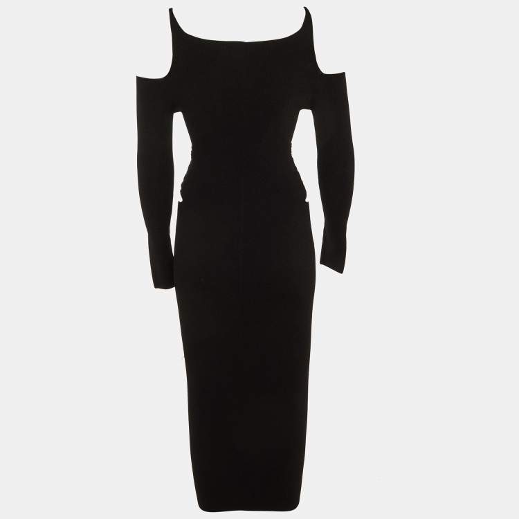 Pre Owned Roberto Cavalli Black Knit Distressed Detail Cold Shoulder Dress S