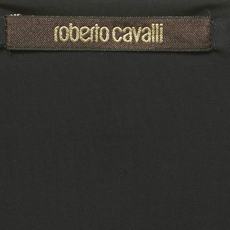 Pre Owned Roberto Cavalli Black Printed Jersey Short Dress M