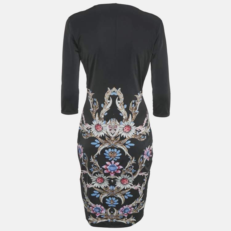 Pre Owned Roberto Cavalli Black Printed Jersey Short Dress M