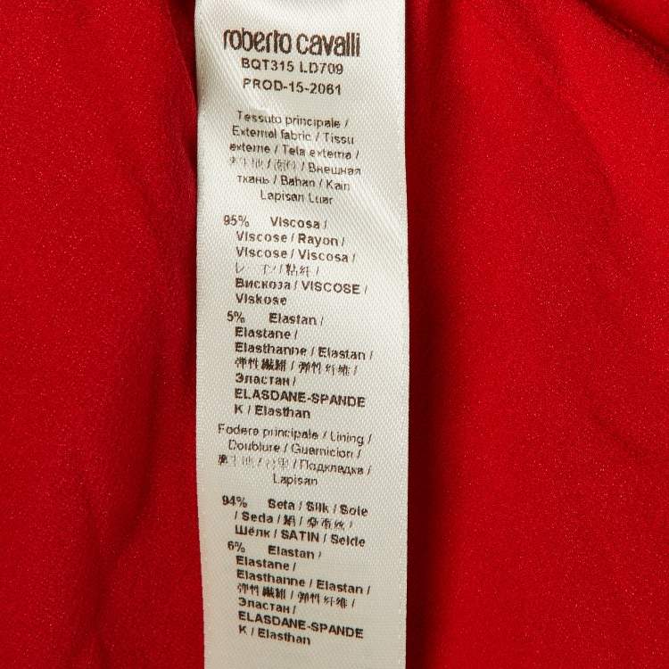 Pre Owned Roberto Cavalli Red Floral Print Crepe Slitted Maxi Skirt S