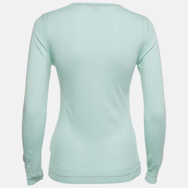 Pre Owned Roberto Cavalli Blue Cotton Knit V-Neck Sweater M