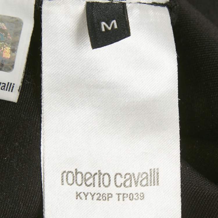 Pre Owned Roberto Cavalli Black Jersey Contrast Trimmed Pants M