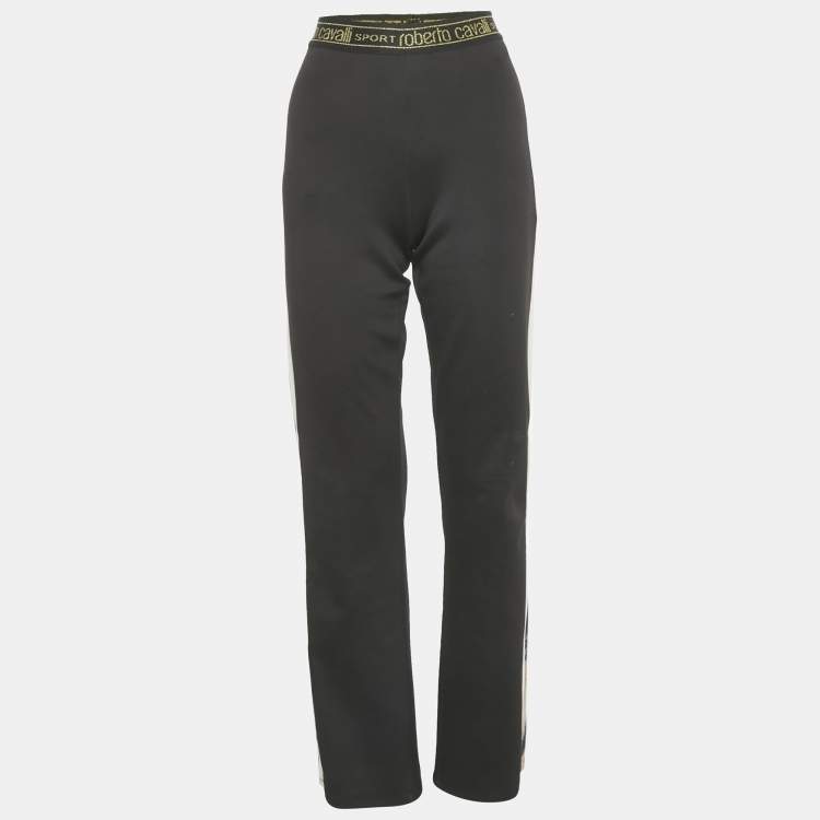 Pre Owned Roberto Cavalli Black Jersey Contrast Trimmed Pants M