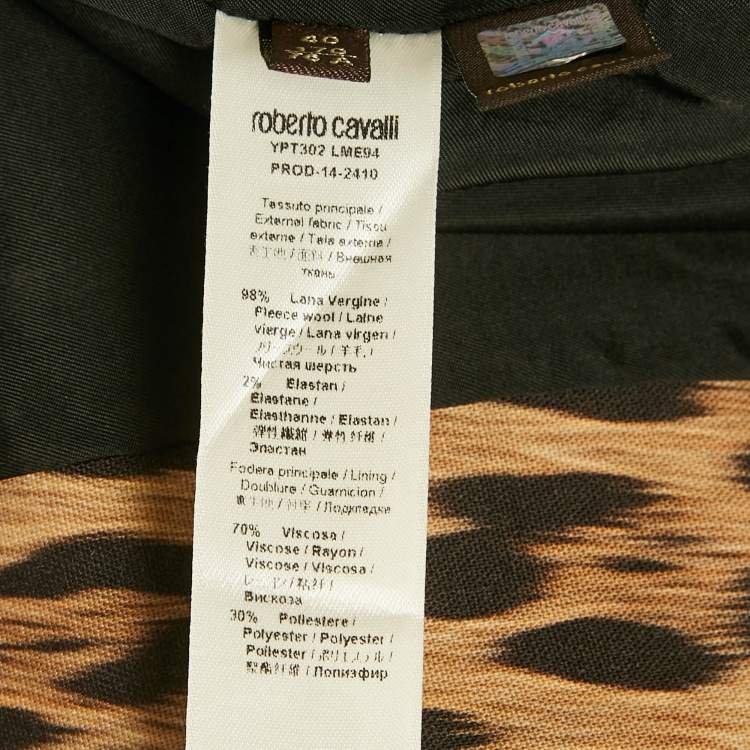 Pre Owned Roberto Cavalli Brown Leopard Print Wool Midi Skirt S