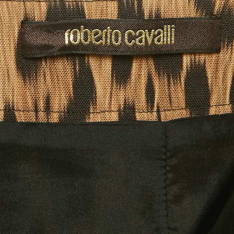 Pre Owned Roberto Cavalli Brown Leopard Print Wool Midi Skirt S