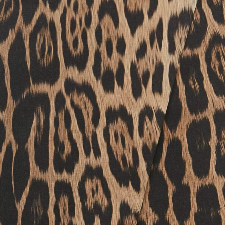 Pre Owned Roberto Cavalli Brown Leopard Print Wool Midi Skirt S