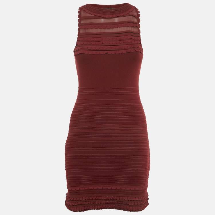 Pre Owned Roberto Cavalli Burgundy Wool Knit Sleeveless Bodycon Dress S