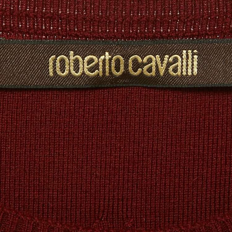 Pre Owned Roberto Cavalli Burgundy Wool Knit Sleeveless Bodycon Dress S