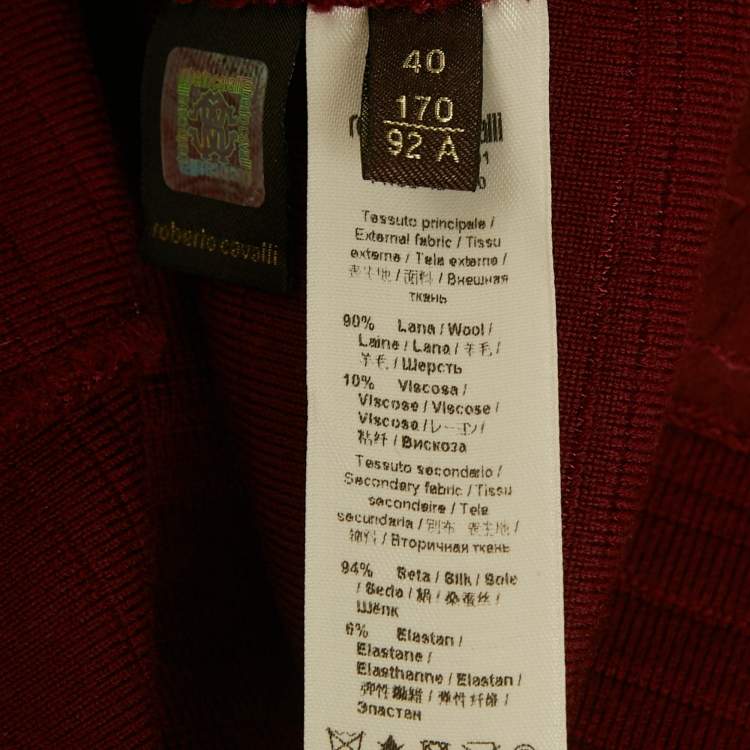 Pre Owned Roberto Cavalli Burgundy Wool Knit Sleeveless Bodycon Dress S