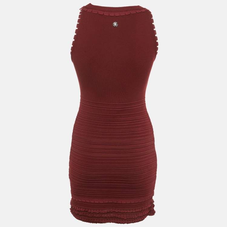 Pre Owned Roberto Cavalli Burgundy Wool Knit Sleeveless Bodycon Dress S