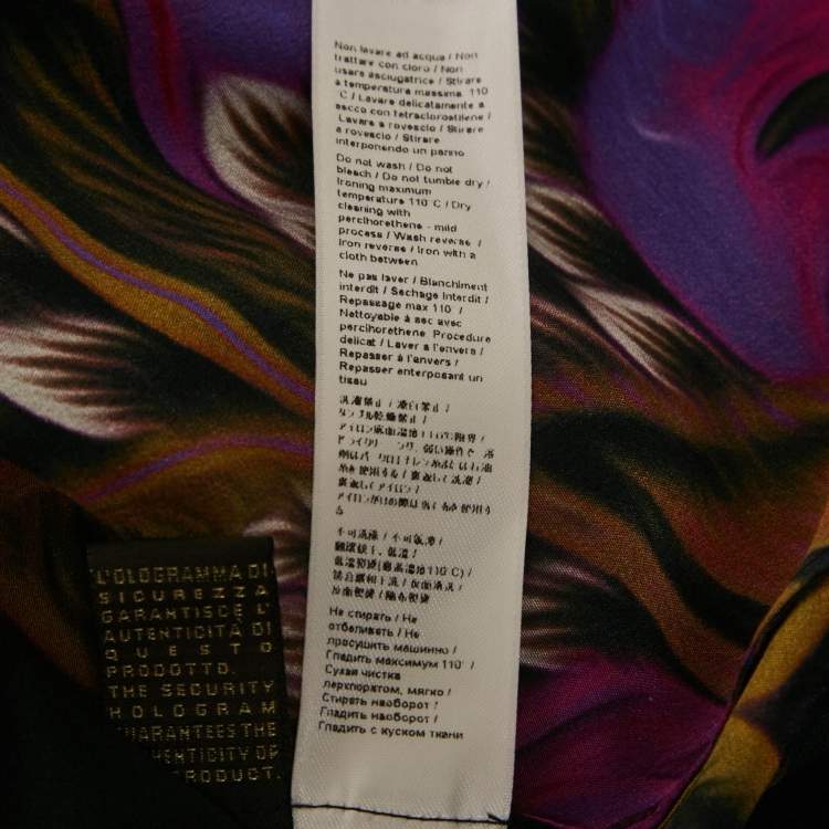 مملوكة مسبقًا Roberto Cavalli Purple Floral Print Silk Neck Tie Detail Blouse L
