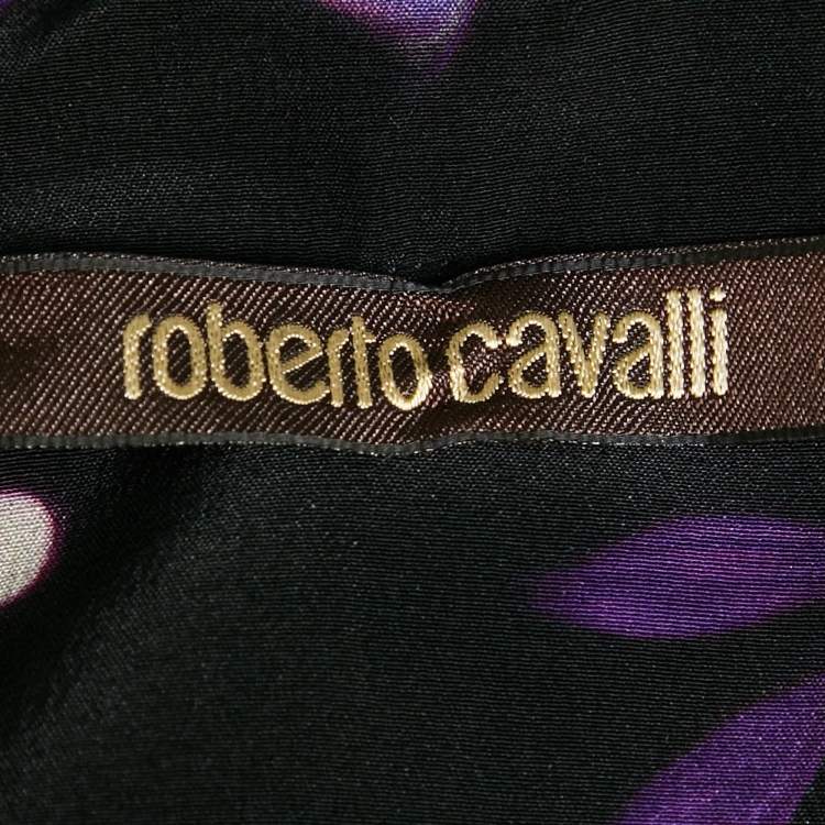 مملوكة مسبقًا Roberto Cavalli Purple Floral Print Silk Neck Tie Detail Blouse L