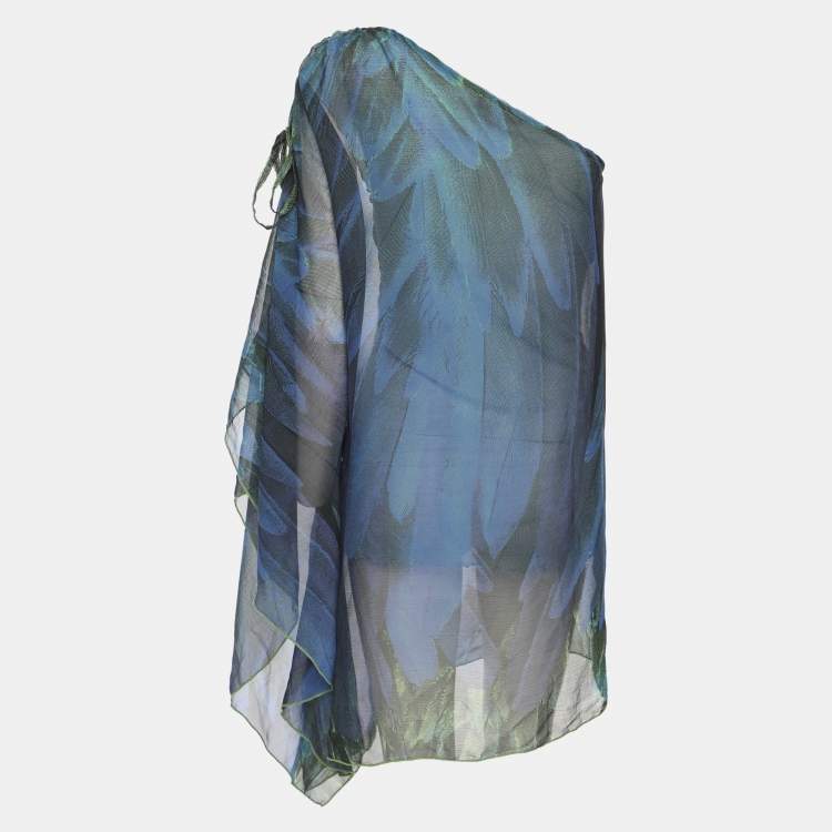 Pre Owned Roberto Cavalli Blue/Green Chiffon Off Shoulder Top M