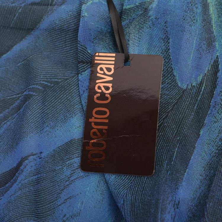Pre Owned Roberto Cavalli Blue/Green Chiffon Off Shoulder Top M