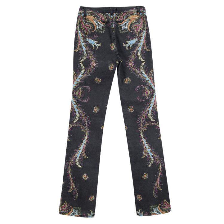 Pre Owned Roberto Cavalli Grey Printed Flared Bottom Jeans XS