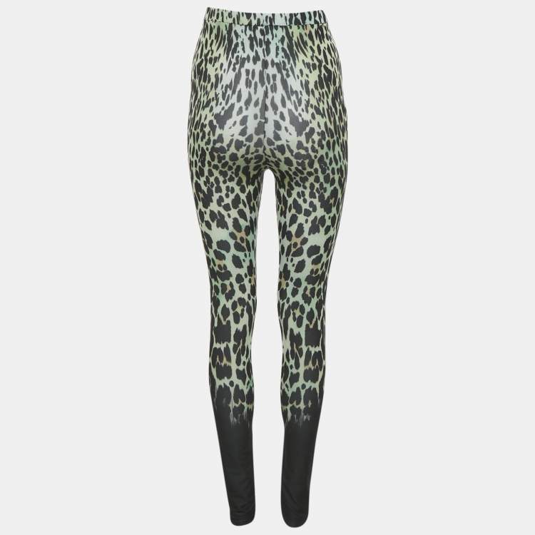 Pre Owned Roberto Cavalli Green Animal Print Jersey Leggings XS